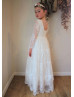 Long Sleeves Ivory Lace Vintage Flower Girl Dress